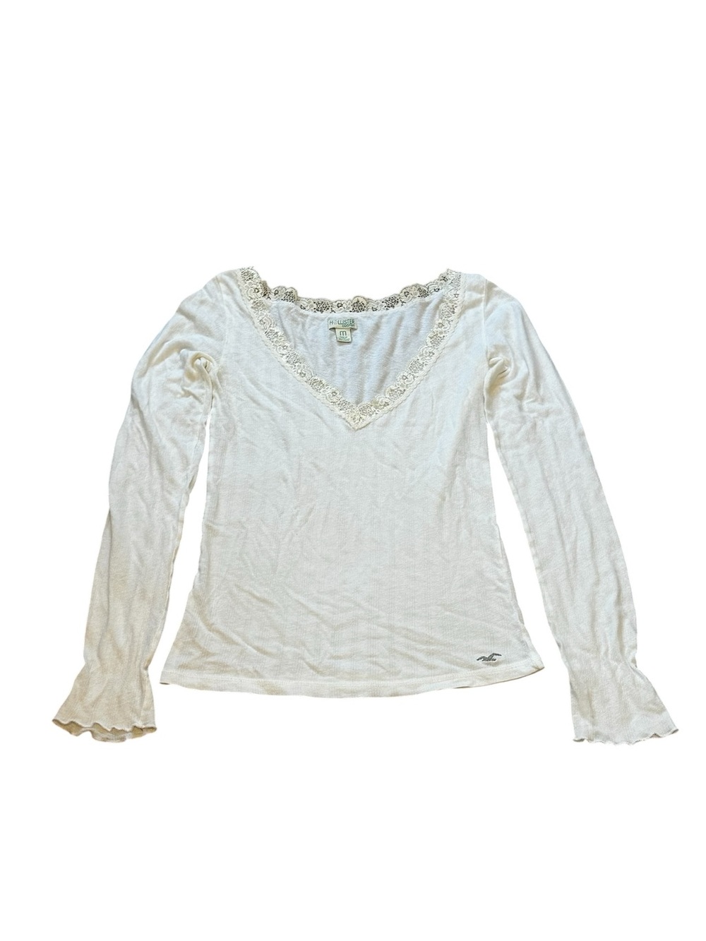 Vintage Hollister Cream Long Sleeve Top Lace Trim Y2K Preppy Feminine Bella Swan